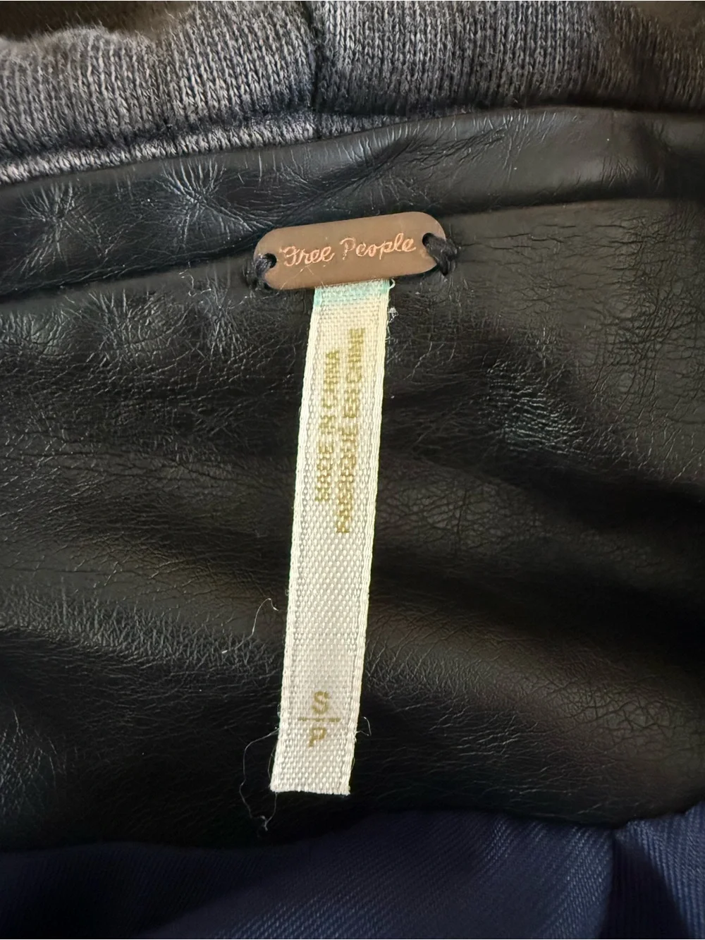 Free People Black Vegan Leather Hooded Jacket